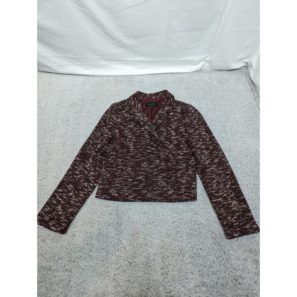 Ann Taylor Factory Size 12 Burgundy Tweed Look Cropped Open Blazer Jacket EUC